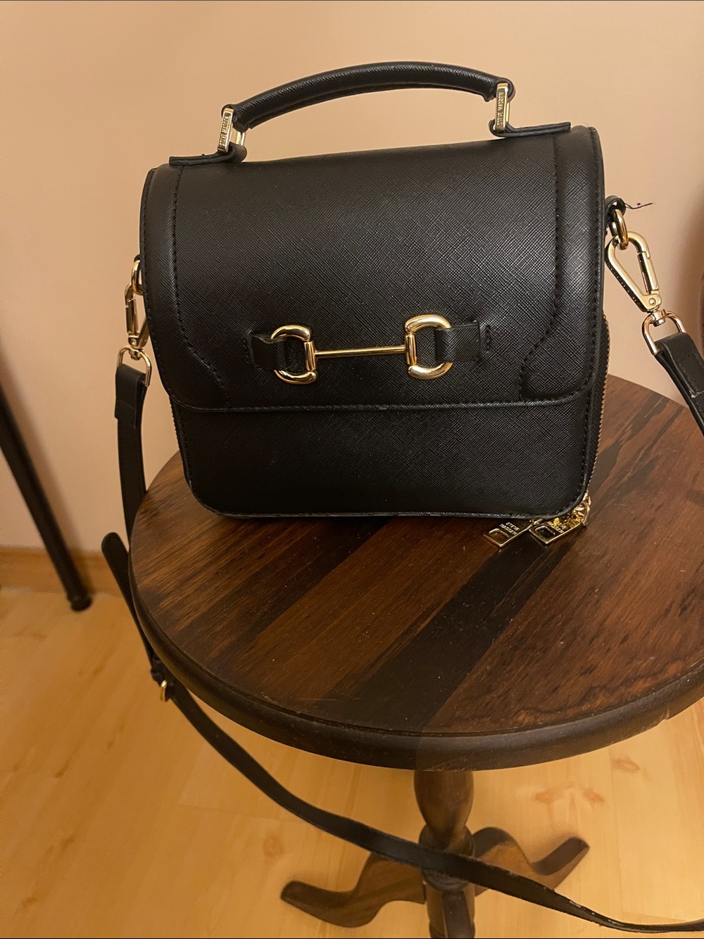 Steve Madden Black Crossbody Top-Handle Bag with Gold Hardware